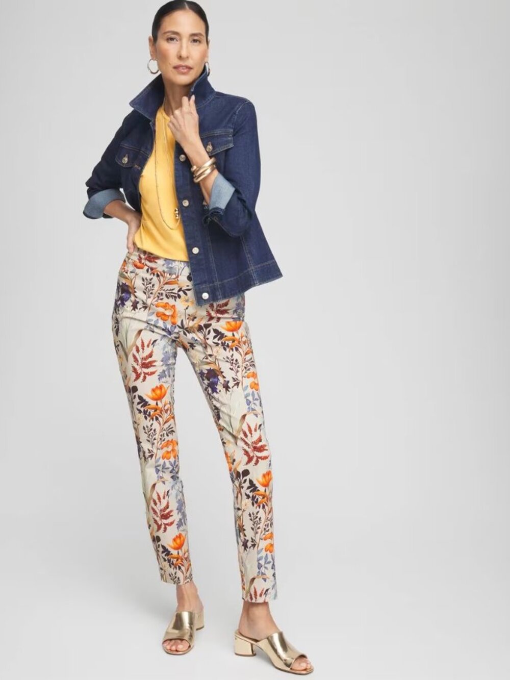 Chicos Floral Botannical Cropped Brigitte Pants 00 US 2 Autumn Trail